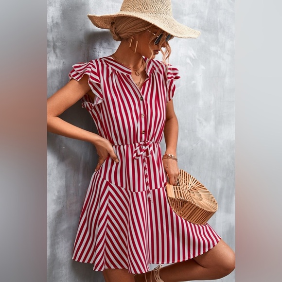 Ruffled Striped Cap Sleeve Mini Dress - Picture 4 of 6